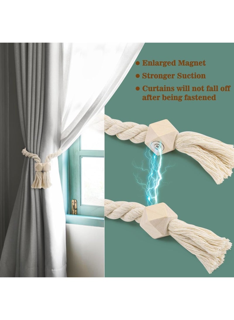 SYOSI Magnetic Curtain Tie Backs, Strong Magnetic Curtain Holdbacks for Drapes and Sheer Curtains, European Style Rope Design, 21.7 Inch Length, Easy to Use for Home Office or Hotel Decor, 4 Pack, Beige - Image 4