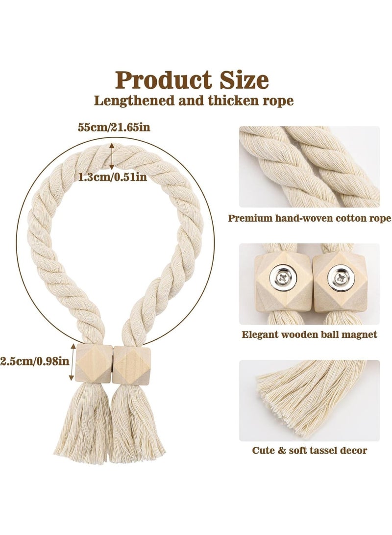 SYOSI Magnetic Curtain Tie Backs, Strong Magnetic Curtain Holdbacks for Drapes and Sheer Curtains, European Style Rope Design, 21.7 Inch Length, Easy to Use for Home Office or Hotel Decor, 4 Pack, Beige - Image 3