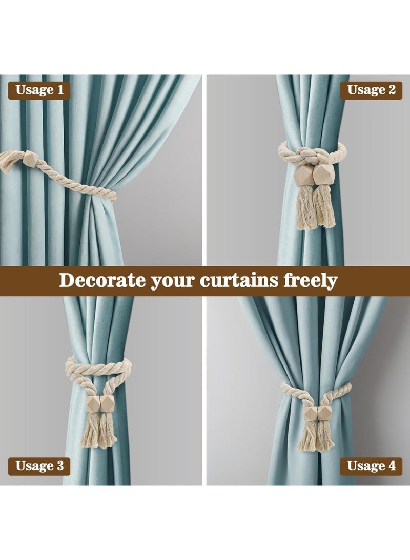 SYOSI Magnetic Curtain Tie Backs, Strong Magnetic Curtain Holdbacks for Drapes and Sheer Curtains, European Style Rope Design, 21.7 Inch Length, Easy to Use for Home Office or Hotel Decor, 4 Pack, Beige - Image 5