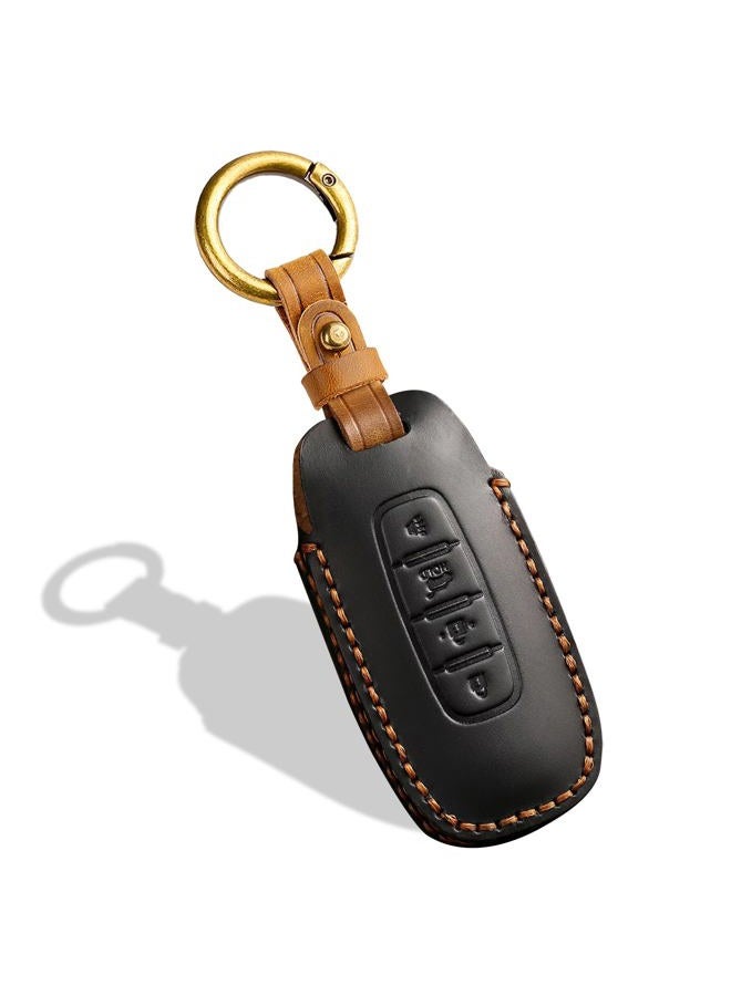 Aoocar Leather Key Fob Cover, Compatible with 2021/2022/2023/2024/2025 GMC Yukon Denali Sierra, For Chevy Silverado Suburban Tahoe Buick etc, Retro Style Design Key Holder Protector(6 Button, Black) - Image 1