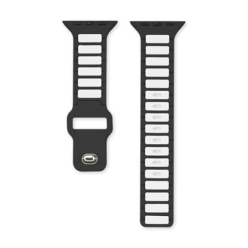 GUOi® Silicone Watchband Compatible with Apple Watch Ultra 2 ＆ Ultra 49mm 45mm 44mm 42mm 46mm - Men & Women Strap for iWatch Se10/9/8/7/6/5/4/3/2/1 SE 46/44/45/49/42mm (Series 3/2/1) - BLACK/WHITE - Image 4
