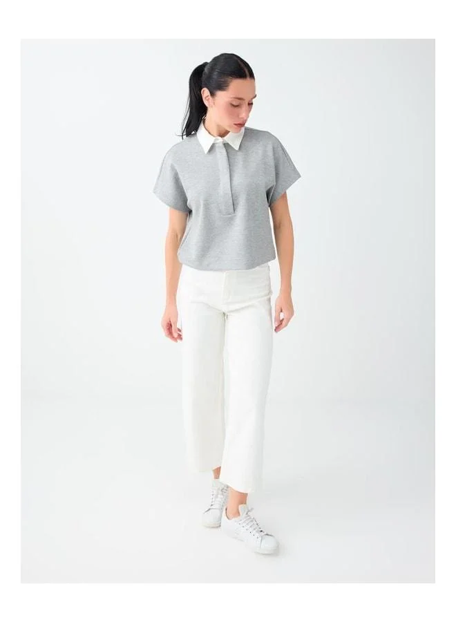 Jimmy Key Gray Melange Low Neck Modal Blouse.