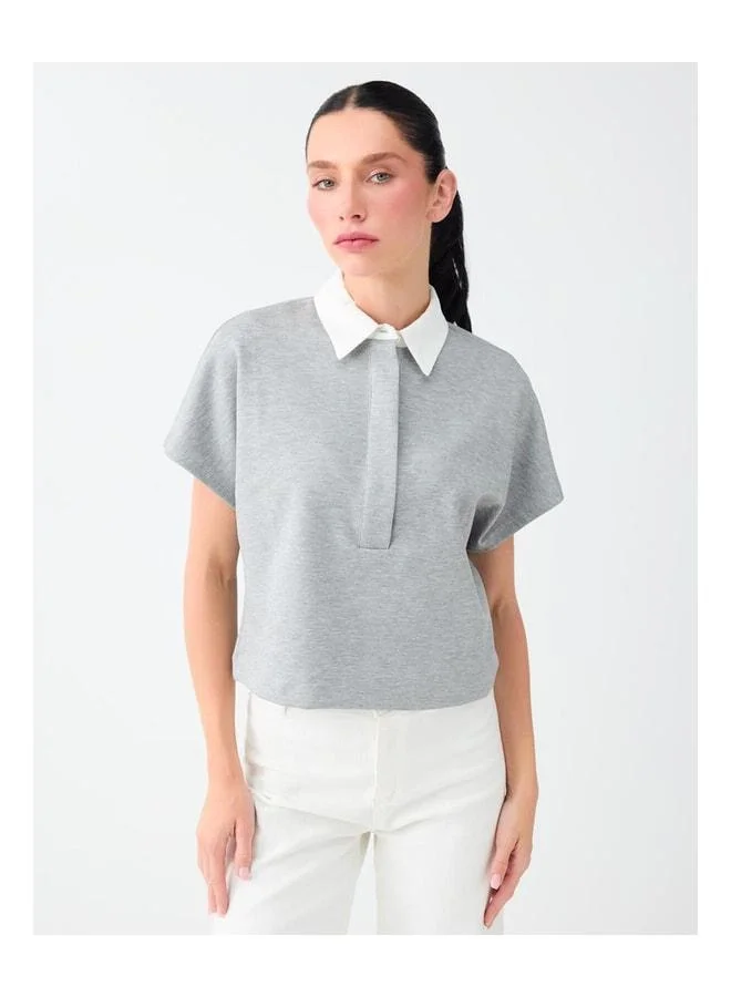 Jimmy Key Gray Melange Low Neck Modal Blouse.