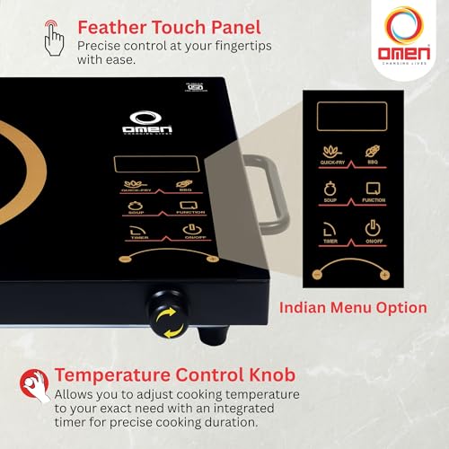 Omen Changing Lives Unique 2000W Infrared Induction Cooktop With Stainless Steel Grill | Smart Touch Control | Infrared Crystal Glass Top | 3 Cooking Modes – BBQ, Quick Fry & Soup | 1 Year Warranty - Image 4