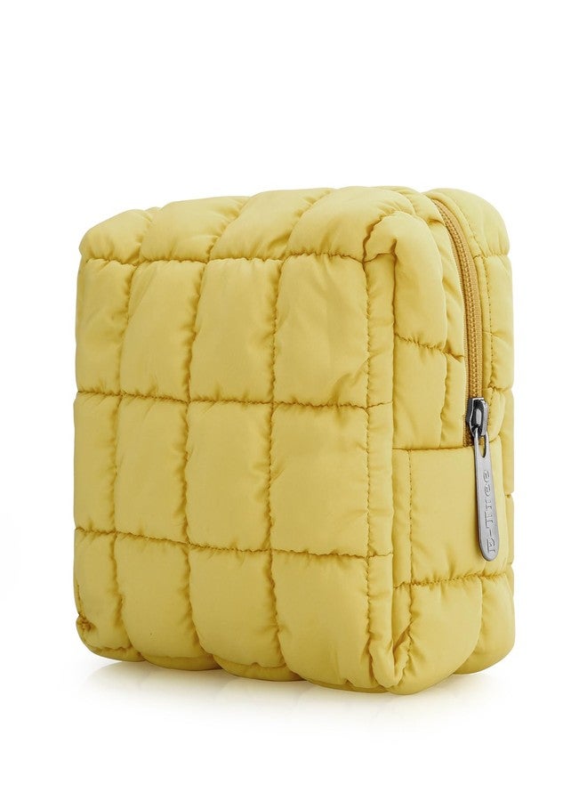 E-Tree Cute Makeup Bag,Quilted Cosmetic Bag,Make up Pouch for Purse,Toiletry Zipper Pouch,Checkered Bag,Travel Case,Storage Pouches for Organization, Yellow, 7.5“ x 5.5” x 3.5“, Quilted Cosmetic Bag - Image 1
