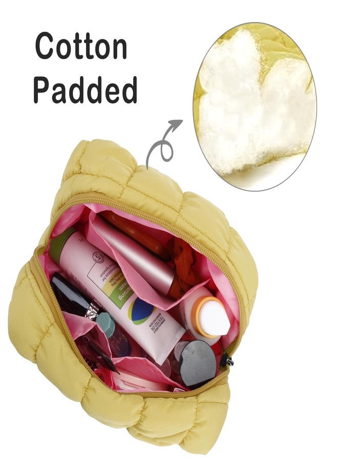 E-Tree Cute Makeup Bag,Quilted Cosmetic Bag,Make up Pouch for Purse,Toiletry Zipper Pouch,Checkered Bag,Travel Case,Storage Pouches for Organization, Yellow, 7.5“ x 5.5” x 3.5“, Quilted Cosmetic Bag - Image 4