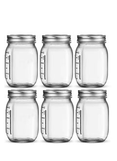 Premify 6 Pack 16oz Jars with Lids Thick Glass Canning Jars with Stainless Steel Lids,Ideal For DIY Spices, Meal Prep, Overnight Oats, Jelly, Jam, Honey, Candles, Crafts  - Image 1