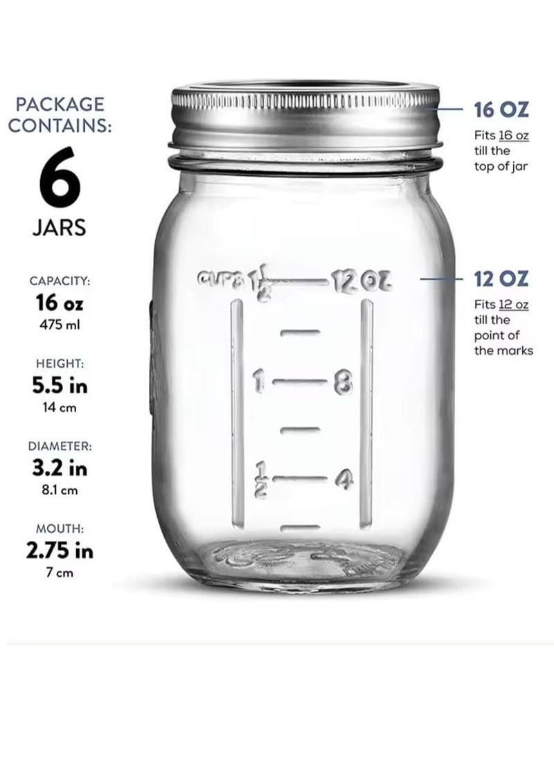 Premify 6 Pack 16oz Jars with Lids Thick Glass Canning Jars with Stainless Steel Lids,Ideal For DIY Spices, Meal Prep, Overnight Oats, Jelly, Jam, Honey, Candles, Crafts  - Image 3