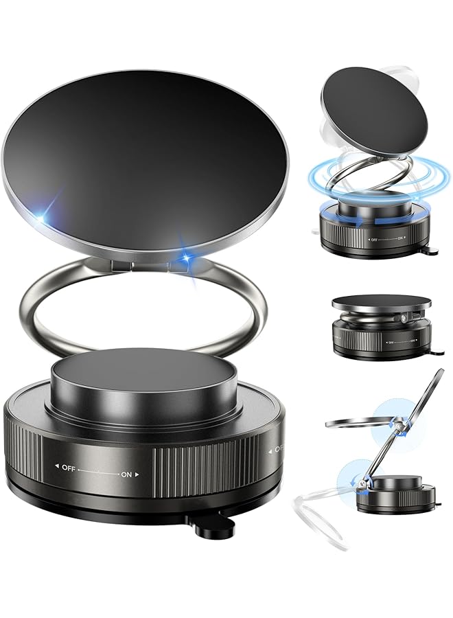 Vacuum Magnetic Phone Holder for Car,2800gf Strong Magnetic Phone Mount,360° Adjustable & Reinforced Suction Cup for Dashboard/Gym/Mirror,Car Phone Holder Compatible with iPhone Android(Black)