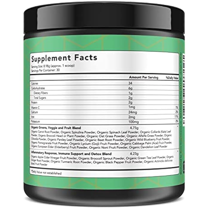 Warrior Strong Wellness Certified Organic Greens Powder - 30 Servings - Green Superfood Powder, Energy Boost Detox Drink, Fruit and Vegetable Powder, Apple Cider Vinegar, Green Tea Extract - Image 2