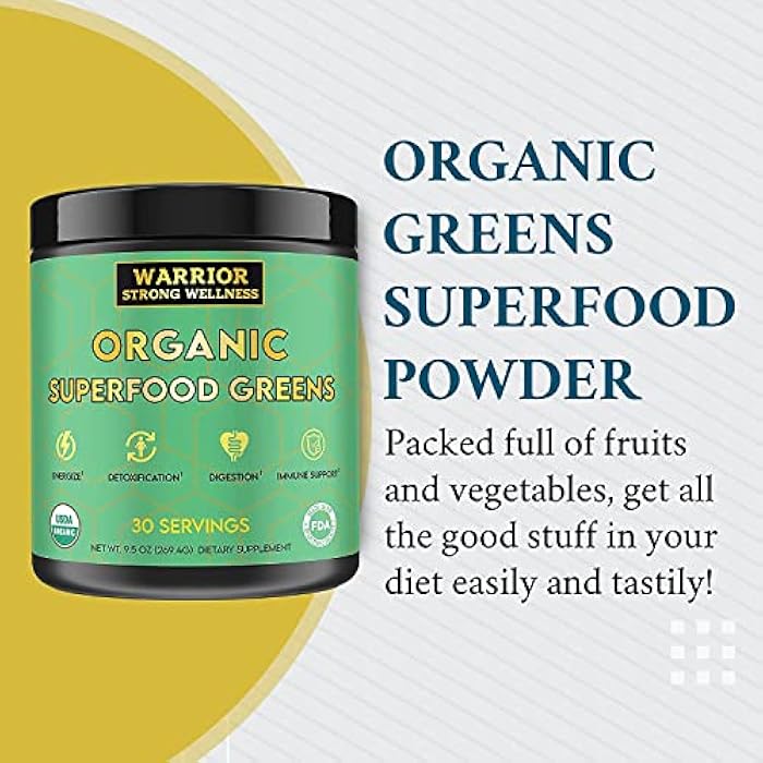 Warrior Strong Wellness Certified Organic Greens Powder - 30 Servings - Green Superfood Powder, Energy Boost Detox Drink, Fruit and Vegetable Powder, Apple Cider Vinegar, Green Tea Extract - Image 4