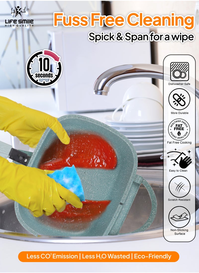 Life Smile - Smart Double  Grill Deep Frying Pan - 5 Layer Granite Non-Stick Coating With Magnetic Handle - Flipping Grill Frying Pan | Multiple Hob Compatibility - Image 1