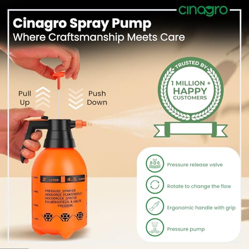 Cinagro Pressure Spray Pump (Orange 2 L), Gardening Water Pump Sprayer, Plant Water Sprayer for Home Garden, Spray Bottles for Garden Plants and Lawn, Plant Watering Can - Image 3