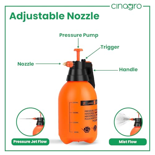 Cinagro Pressure Spray Pump (Orange 2 L), Gardening Water Pump Sprayer, Plant Water Sprayer for Home Garden, Spray Bottles for Garden Plants and Lawn, Plant Watering Can - Image 4