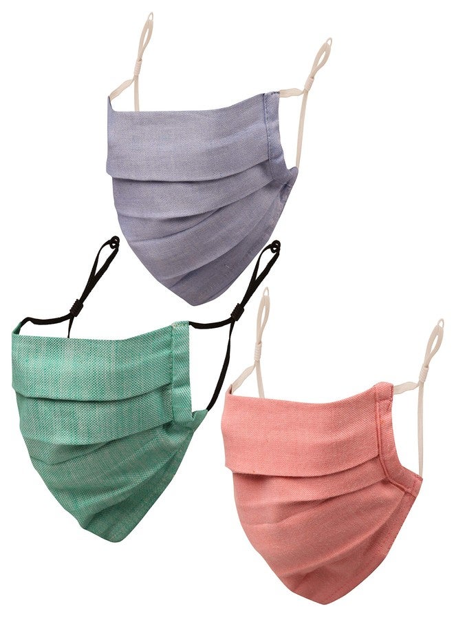 Touchstone Denim look Adjustable filter pocket nose bridge double layer anti-pollution smog smoke cold & cough protective cotton face mask reusable washable for men women (Pack of 3). Green Blue Pink - Image 1