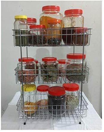 MS Milindi Sales Stainless Steel 3 Layer Onion Potato Stand for Kitchen Fruit Vegetable Stand Storage Trolley 20 x13 x 8 inch - Image 4