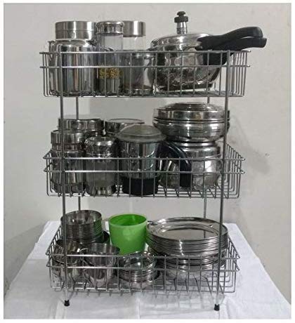 MS Milindi Sales Stainless Steel 3 Layer Onion Potato Stand for Kitchen Fruit Vegetable Stand Storage Trolley 20 x13 x 8 inch - Image 5