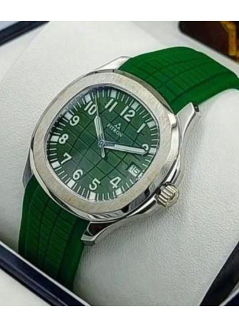 Fitron Men's Wrist Watch with Green Rubber Strap, Stainless Steel - Main Image