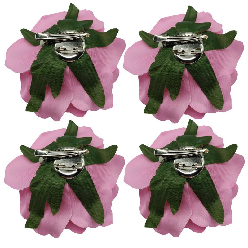 Sanrich La Homein 4pcs/Pack Mexican Hair Flowers Pink Fabric Rose Hair Flowers Clips Hairpin Brooch Headpieces (Pink) - Image 2