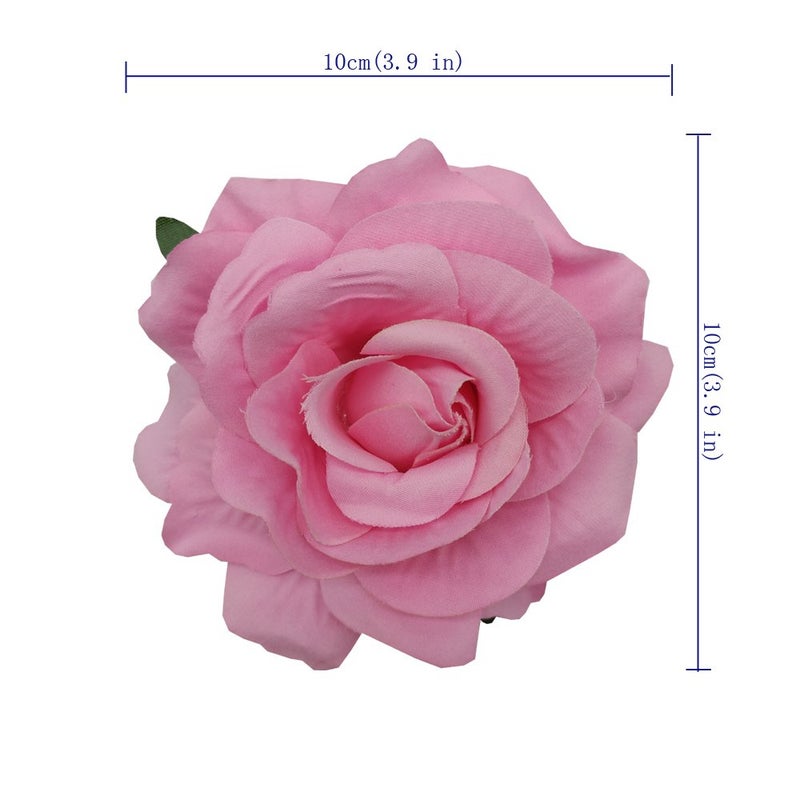 Sanrich La Homein 4pcs/Pack Mexican Hair Flowers Pink Fabric Rose Hair Flowers Clips Hairpin Brooch Headpieces (Pink) - Image 4