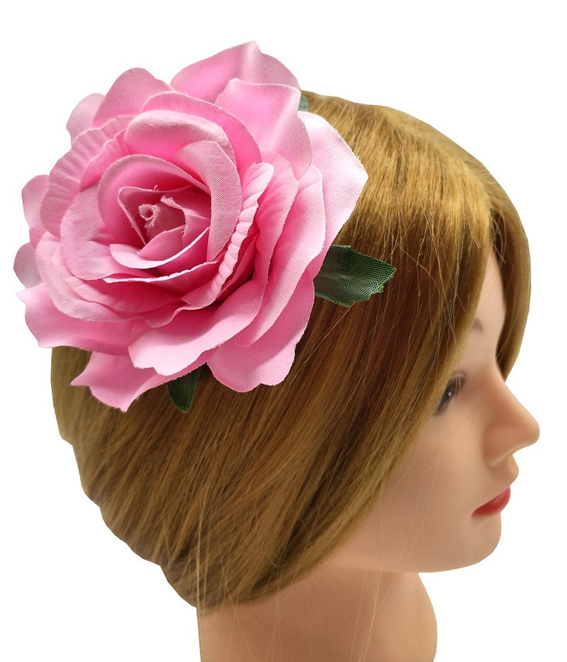 Sanrich La Homein 4pcs/Pack Mexican Hair Flowers Pink Fabric Rose Hair Flowers Clips Hairpin Brooch Headpieces (Pink) - Image 5