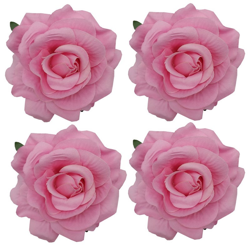Sanrich La Homein 4pcs/Pack Mexican Hair Flowers Pink Fabric Rose Hair Flowers Clips Hairpin Brooch Headpieces (Pink) - Image 1