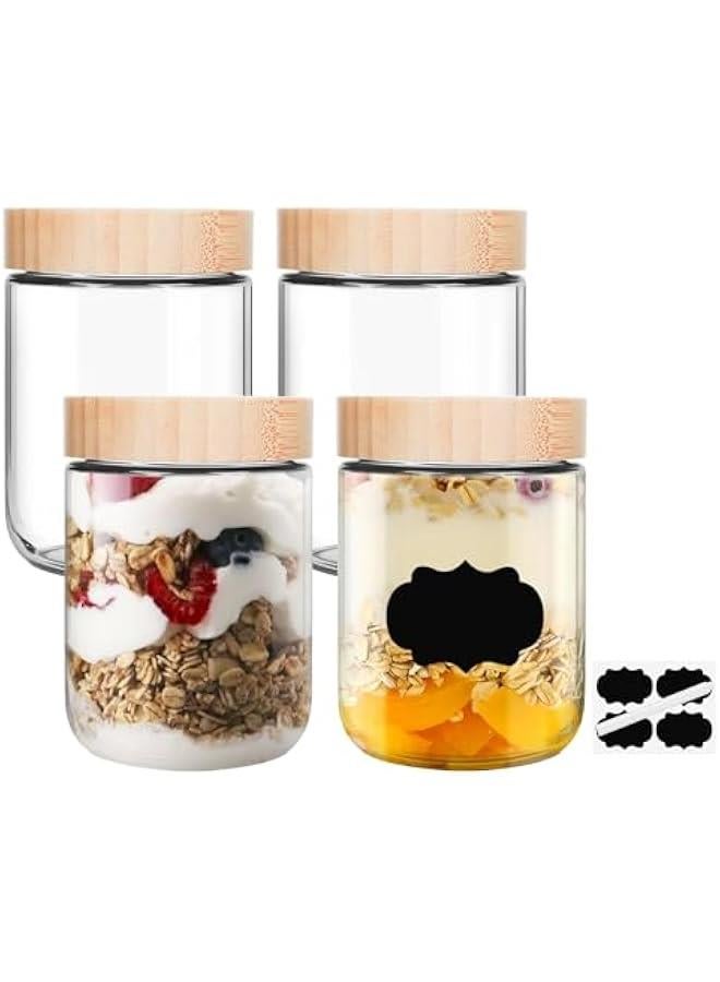 بيوينتي حاويات الشوفان الزجاجية 16 أوقية مع أغطية الخيزران ، 4 حزمة - جرات تخزين مضادة للهواء واسعة الفم لإعداد الوجبات ، الزبادي ، السلطة ، البودة ، الحبوب ، التوابل ، وأكثر من ذلك - Image 1