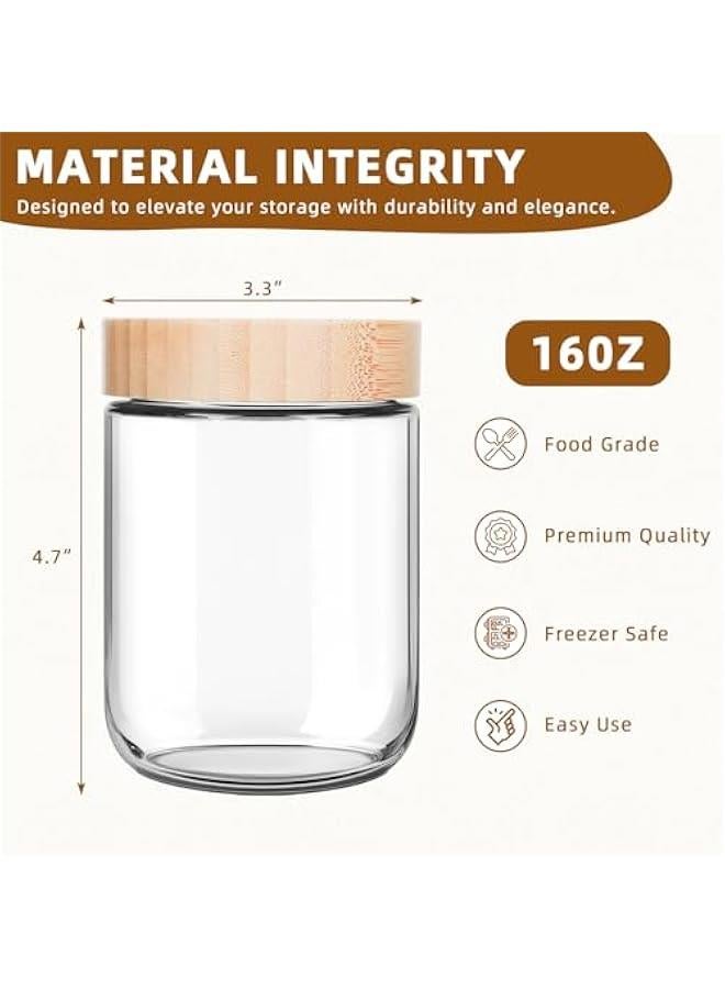 بيوينتي حاويات الشوفان الزجاجية 16 أوقية مع أغطية الخيزران ، 4 حزمة - جرات تخزين مضادة للهواء واسعة الفم لإعداد الوجبات ، الزبادي ، السلطة ، البودة ، الحبوب ، التوابل ، وأكثر من ذلك - Image 2