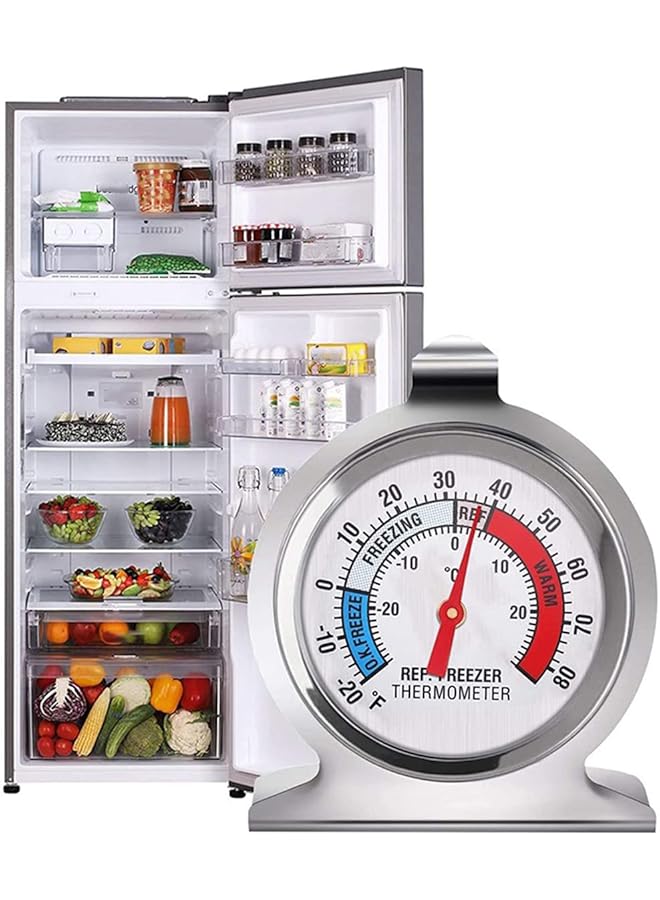 إيروريكس مقياس حرارة الثلاجة والفريزر من الفولاذ المقاوم للصدأ، نطاق 20~80 درجة فهرنهايت، مقياس معلق كبير الحجم للثلاجة والمطبخ والمطاعم المنزلية - Image 4