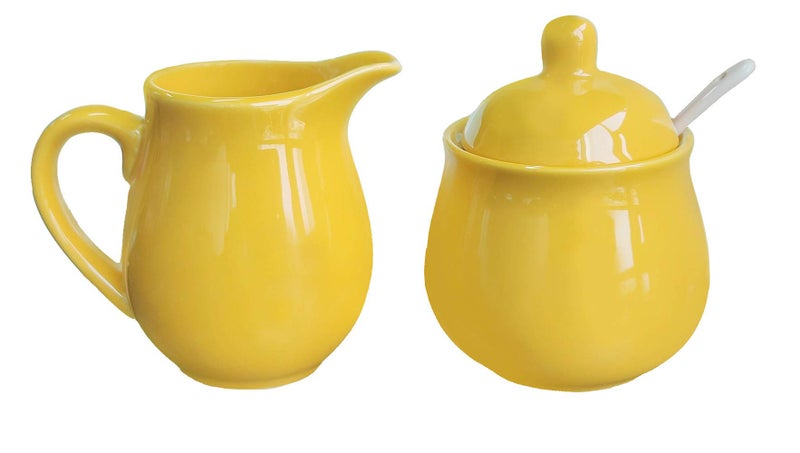 Ceramic Colorful Creamer and Sugar Set with Lid Spoon Coffee Serving Set