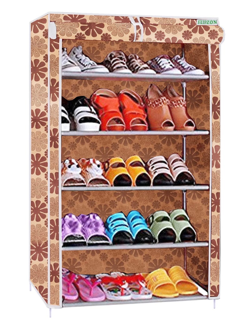 FLIPZON Multipurpose 5 Shelves Shoe Rack with Zip Door Cover & Side Pockets, Multiuse Wide Shelve Storage Rack for Footwear, Toys, Clothes with Dustproof Cover (5 Shelves) (Blue) - Image 1