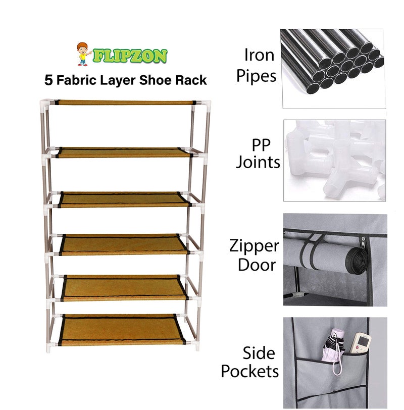 FLIPZON Multipurpose 5 Shelves Shoe Rack with Zip Door Cover & Side Pockets, Multiuse Wide Shelve Storage Rack for Footwear, Toys, Clothes with Dustproof Cover (5 Shelves) (Blue) - Image 3