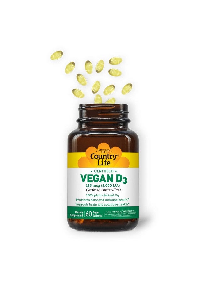 Country Life Vegan D3 5000 IU, 60 Softgels, Certified Gluten Free, Certified Vegan - Image 3