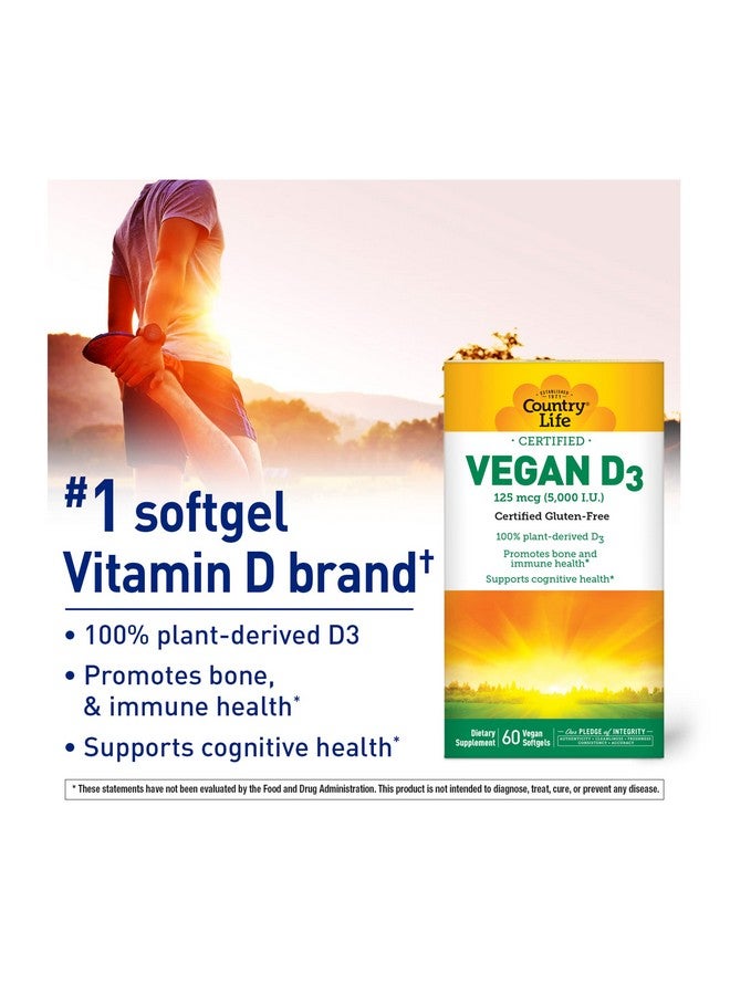 Country Life Vegan D3 5000 IU, 60 Softgels, Certified Gluten Free, Certified Vegan - Image 5