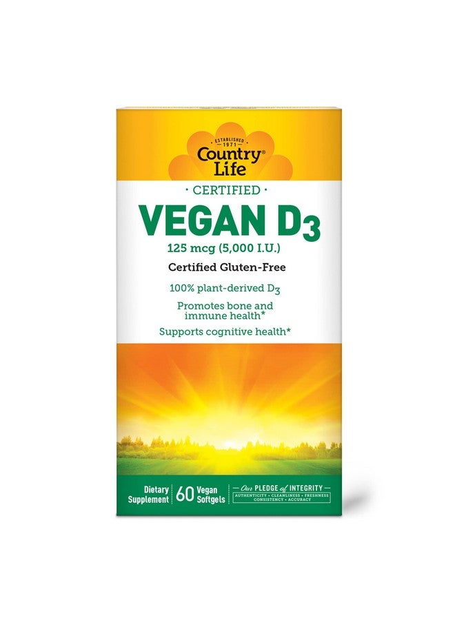 Country Life Vegan D3 5000 IU, 60 Softgels, Certified Gluten Free, Certified Vegan - Image 4