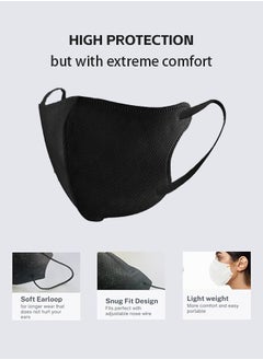 Fazza 20 PCS 3D Disposable Adult Face Masks, 3-Layer Meltblown Filter Black Masks with Elastic Earloops  - Image 3