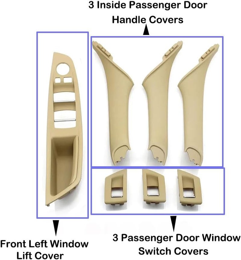 Goodithy Interior Door Pull Handle Armrest Window Switch Panel Trim 7PCS Set for BMW 5 Series F10 F11 F18 520i 523i 525i 528i 535i (Beige) - Image 3