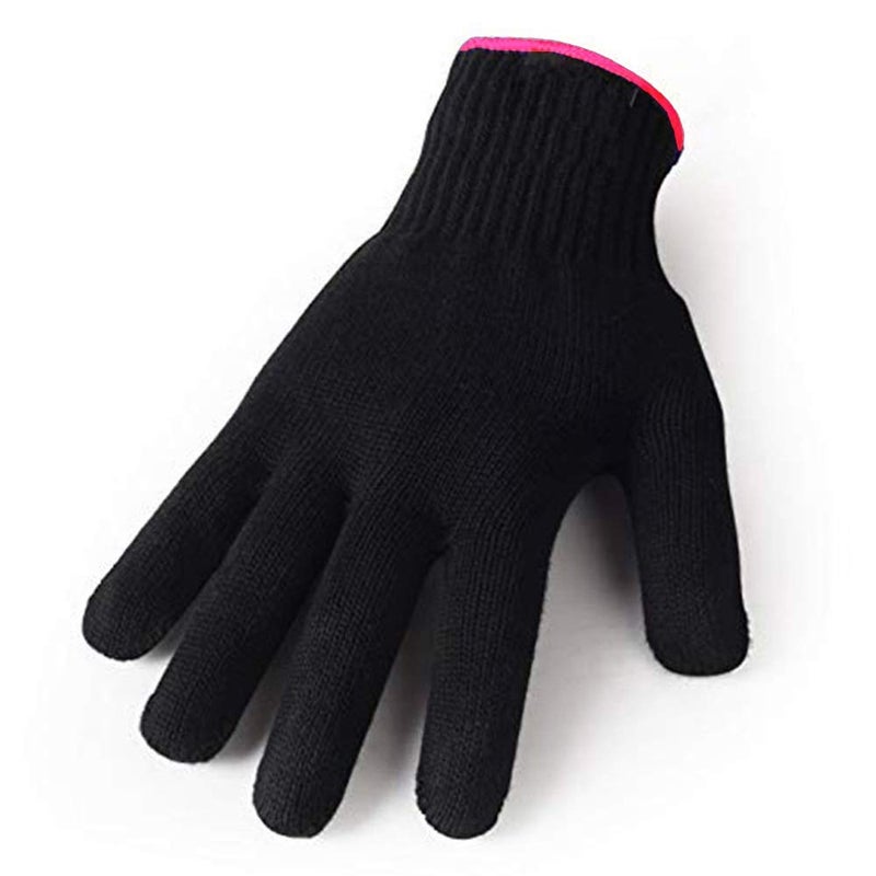 AFT90 Heat Resistant Glove for Hair Styling Curling Iron Flat Iron and Curling Wand Black Pink Edge 1 Piece