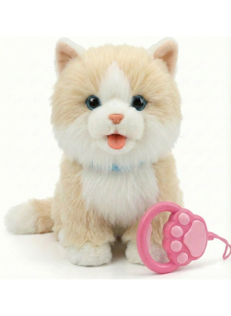 REZZOSS Walking & Singing Cat Toy for Kids Beige – Remote Control Leash Electronic Pet Cat Kids Toy | Interactive Walking Plush Toy with Music & Sound | Battery Operated Robotic Cat for Boys & Girls | Pretend Pet Play Toy Gift for Birthday (Beige) - Image 2