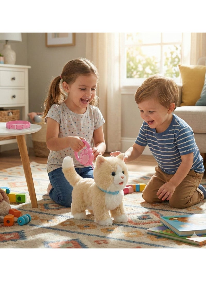 REZZOSS Walking & Singing Cat Toy for Kids Beige – Remote Control Leash Electronic Pet Cat Kids Toy | Interactive Walking Plush Toy with Music & Sound | Battery Operated Robotic Cat for Boys & Girls | Pretend Pet Play Toy Gift for Birthday (Beige) - Image 5