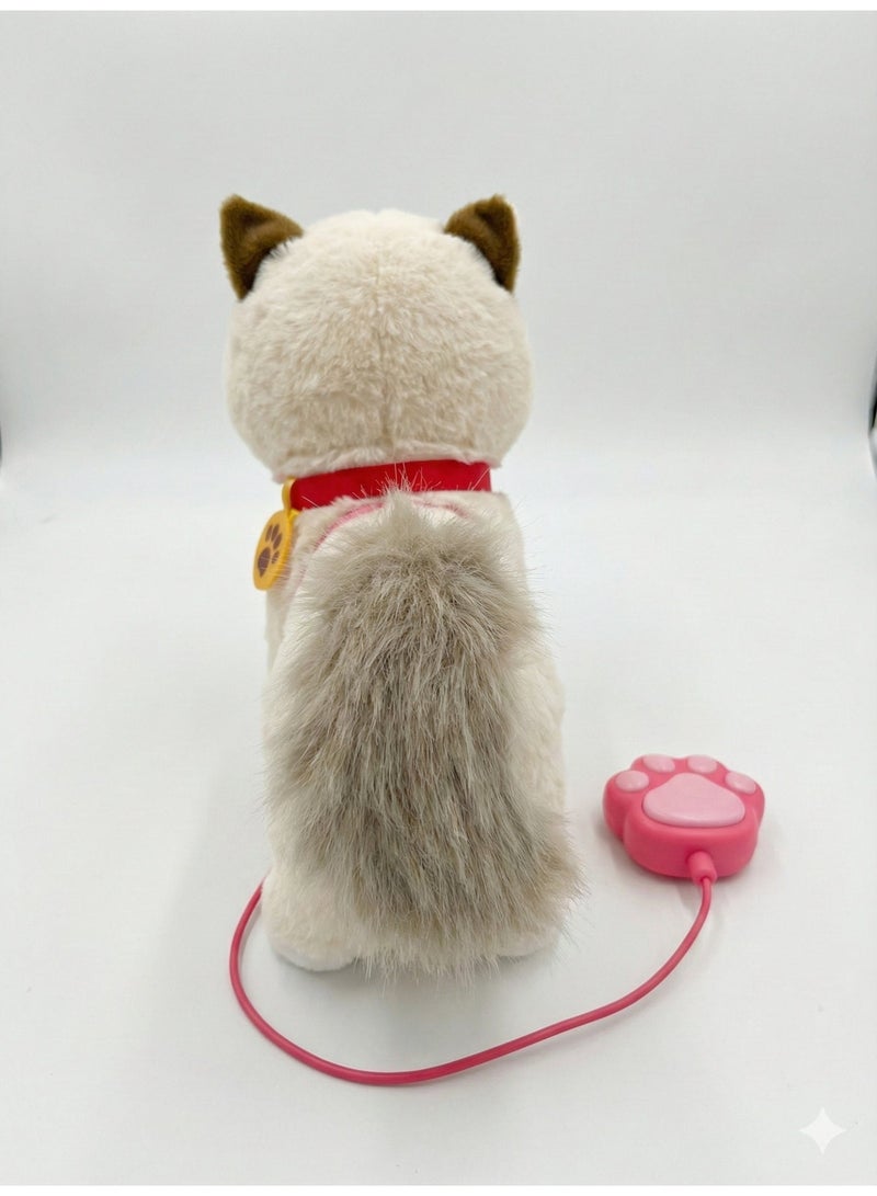 REZZOSS Walking & Singing Cat Toy for Kids Beige – Remote Control Leash Electronic Pet Cat Kids Toy | Interactive Walking Plush Toy with Music & Sound | Battery Operated Robotic Cat for Boys & Girls | Pretend Pet Play Toy Gift for Birthday (Beige) - Image 4