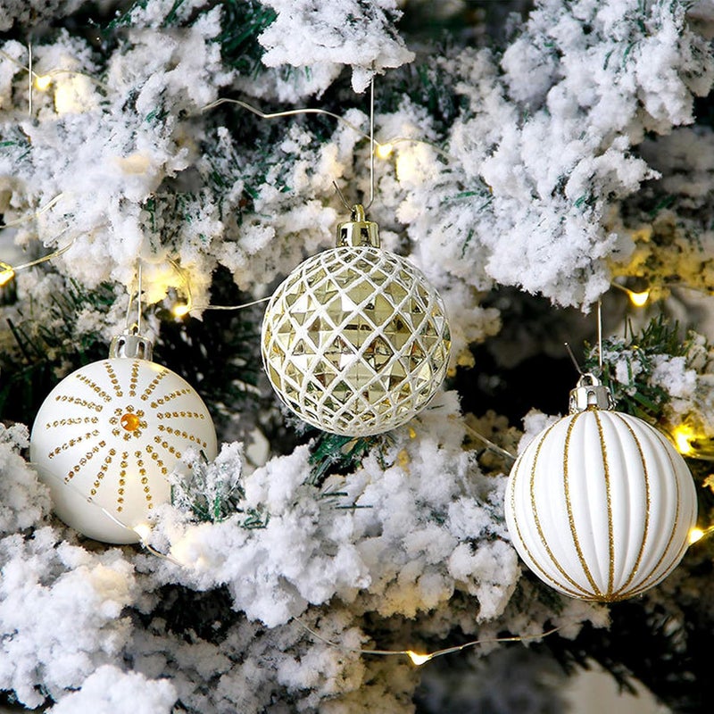 Geek-M 30PCS Christmas Balls Ornaments,60MM Gold&White Painted Shatterproof Festive Wedding Hanging Ornaments Christmas Tree Decoration - Image 3