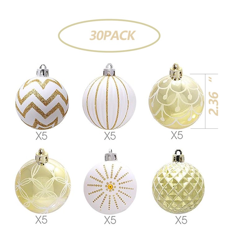 Geek-M 30PCS Christmas Balls Ornaments,60MM Gold&White Painted Shatterproof Festive Wedding Hanging Ornaments Christmas Tree Decoration - Image 2