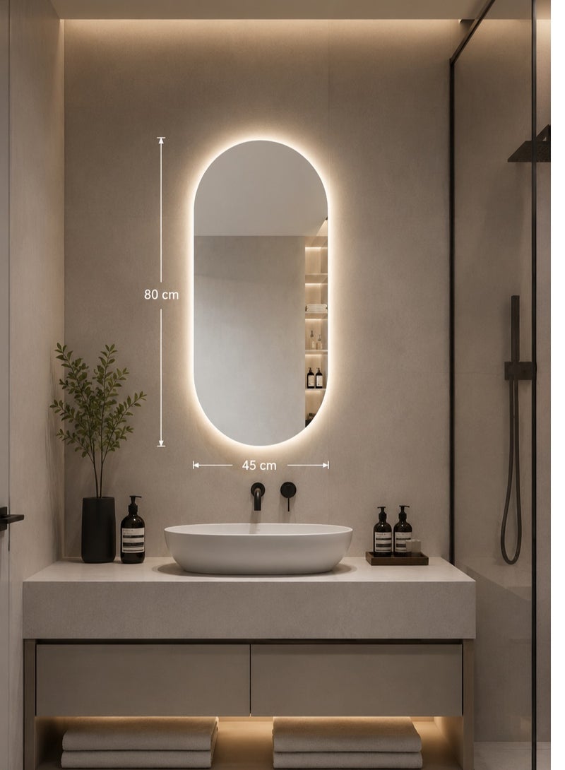 ميرور مرايا حمام مودرن مضيئة ، 80*45 سم ، تعطي مظهر بسيط للمكان التي توضع فيه - Image 2