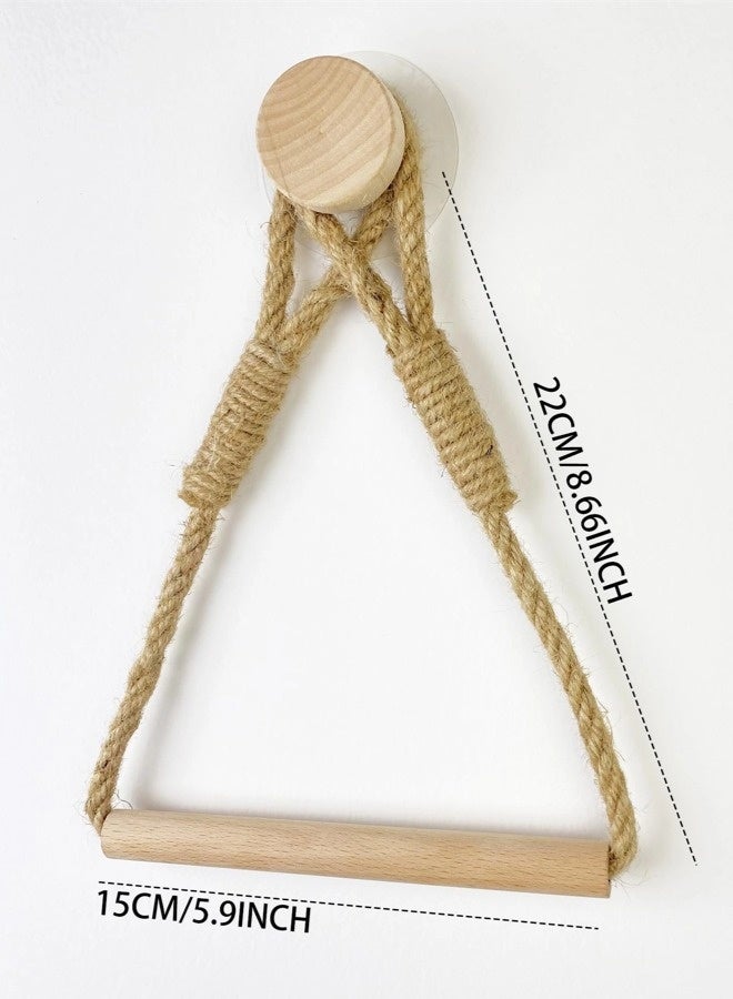 شيبشيب حامل ورق تواليت جداري من الخشب والحبل، حامل لفافات مناديل بطابع ريفي، مثبت على الحائط، إكسسوارات حمام من الخيزران البحري، مع برغي لاصق غير مرئي بدون حفر - Image 2