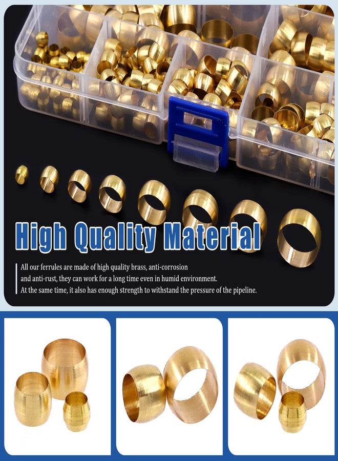 Glarks 220Pcs Brass Compression Sleeves Ferrules, Tube OD 4mm 6mm 8mm 10mm 12mm 13mm 14mm 16mm Brass Compression Fitting Assortment Kit - Image 4