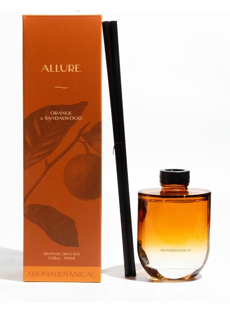 ALLURE Reed Home Diffuser Set 400ml – Orange & Sandalwood | Free 8 Fabric Reed Sticks | Stress Relief & Aromatherapy | Long-Lasting, Smoke-Free Air Freshener for Home & Office - Image 1