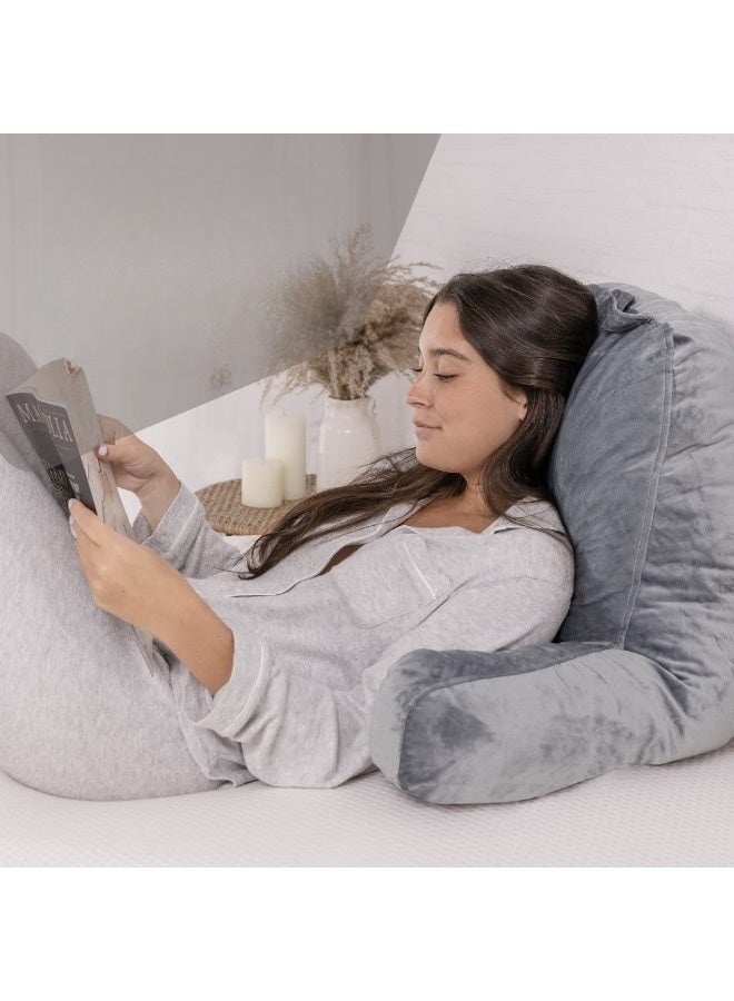 وسادة قراءة رمادية داكنة مع رغوة الذاكرة الممزقة، مصممة للجلوس في السرير والأريكة، دعم قابل للتعديل للظهر والذراعين للبالغين والمراهقين - Image 5