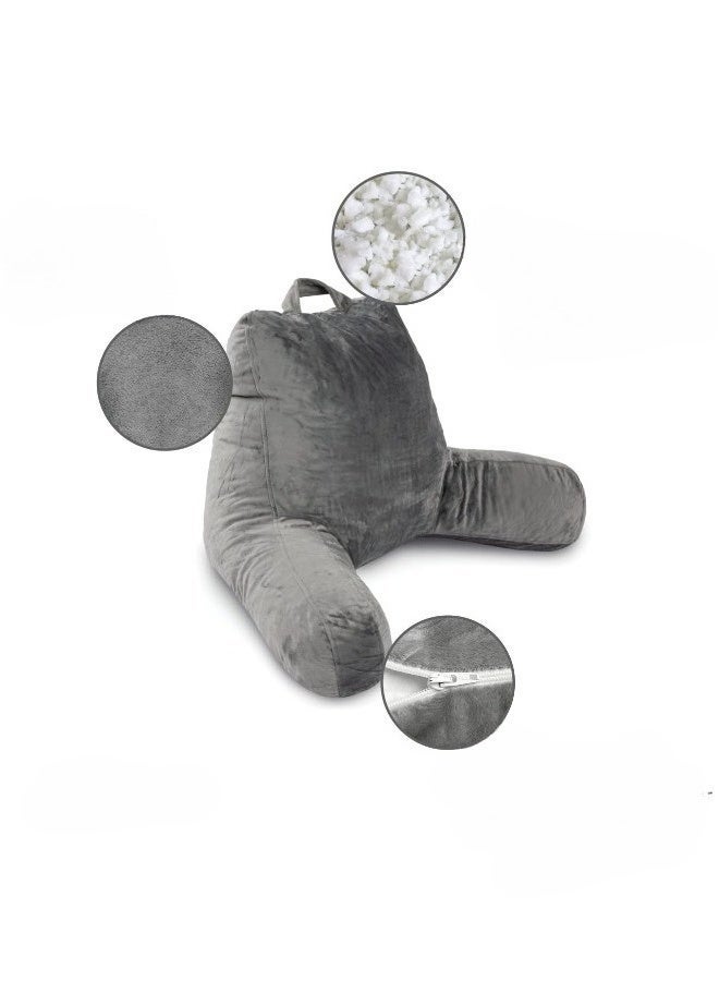 وسادة قراءة رمادية داكنة مع رغوة الذاكرة الممزقة، مصممة للجلوس في السرير والأريكة، دعم قابل للتعديل للظهر والذراعين للبالغين والمراهقين - Image 4