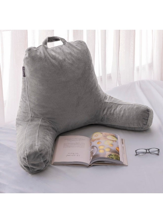 وسادة قراءة رمادية داكنة مع رغوة الذاكرة الممزقة، مصممة للجلوس في السرير والأريكة، دعم قابل للتعديل للظهر والذراعين للبالغين والمراهقين - Image 2